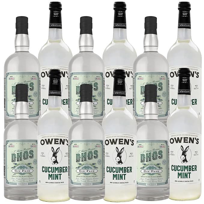 Dhōs Handcrafted Non-Alcoholic Gin 6 Pack w 6 Pack Owen’s Mixers Cucumber Mint - Keto-Friendly, Zero Sugar, Zero Calories, Zero Proof - 750 ML - Perfect for Mocktails - Made in USA