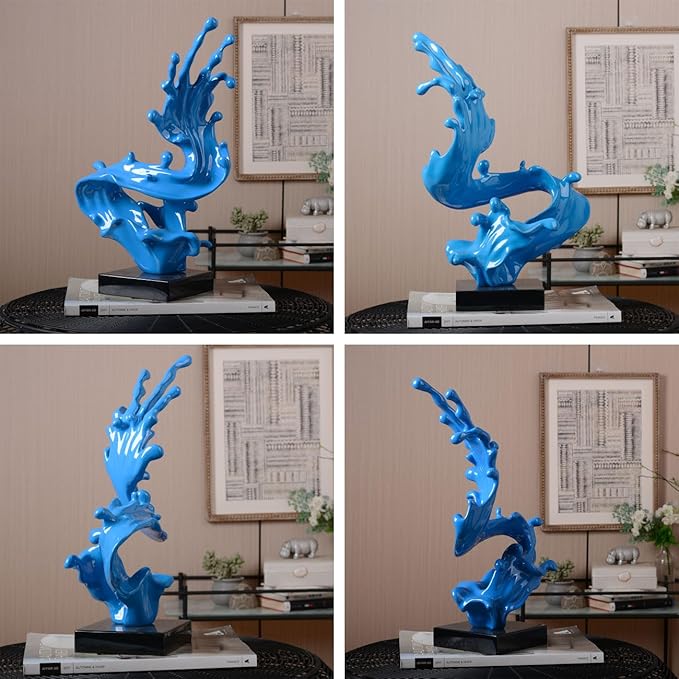 HAUCOZE Modern Sculpture Decor Abstract Statue Figurine Sea Wave Arts Gifts Polyresin Crafts 16.0 inch