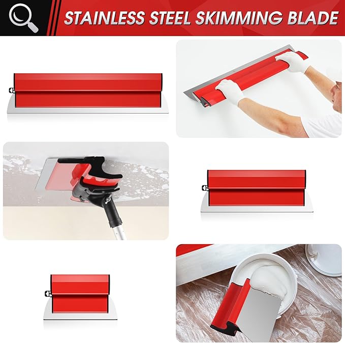 Skimming Blade Set, 10, 16 & 24 Inch Skimming Blade with 28-62 Inch Extension Handle, Professional Drywall Finishing Tools for Drywall/Wallboard