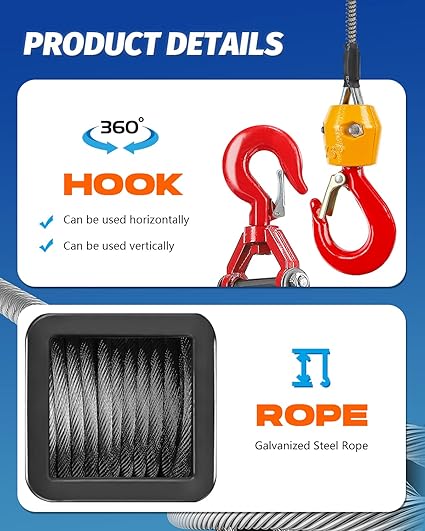 NEWTRY 3 in 1 Electric Hoist Winch 220lb, 16ft/min Manual|Cable|Wireless Remote Control, 82ft Portable Power Electric Lift with Sling Strap for Lifting Small Engines, Bicycles, Groceries
