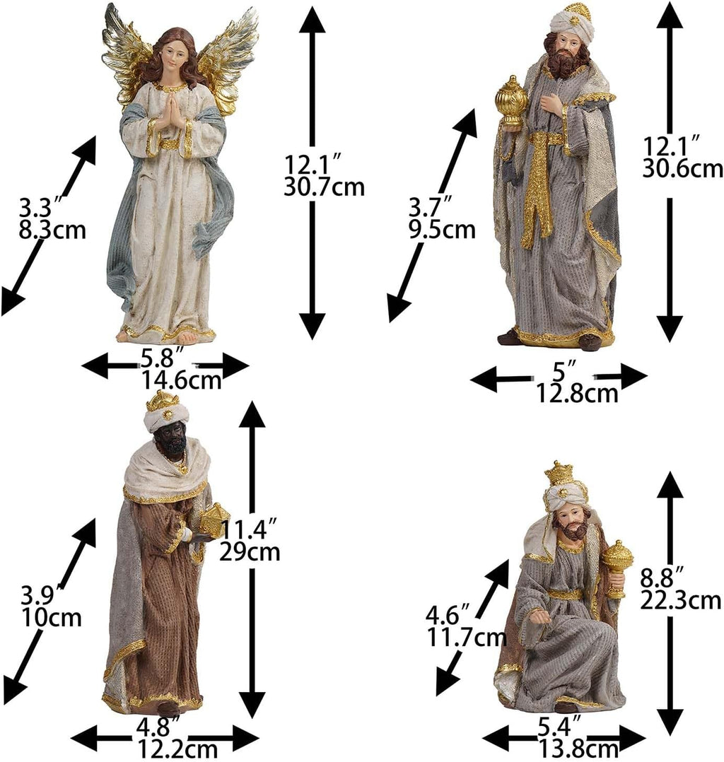 Zayton Nativity Set Christmas Indoor 12 Pcs 12 Inch Scene Statue Figurines Jesus Manger Crib Ornament Church Xmas Home Catholic Religious Decoration