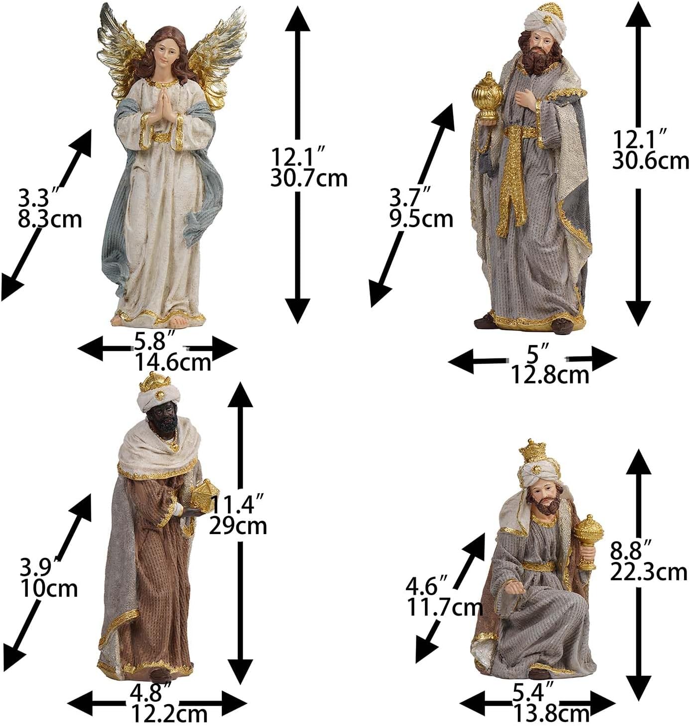 Zayton Nativity Set Christmas Indoor 12 Pcs 12 Inch Scene Statue Figurines Jesus Manger Crib Ornament Church Xmas Home Catholic Religious Decoration