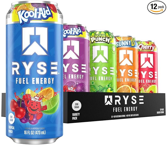 RYSE Fuel Energy Drink - Variety Pack - Sugar Free, Gluten Free & Vegan - 200mg Natural Caffeine, Taurine & Choline for Focus & Energy - No Artificial Colors - 16 fl oz Cans (12-Pack)