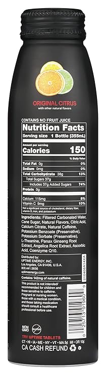 Uptime Original Citrus Flavored Energy Drink, Natural, 12 Fluid Ounces (Pack Of 12)