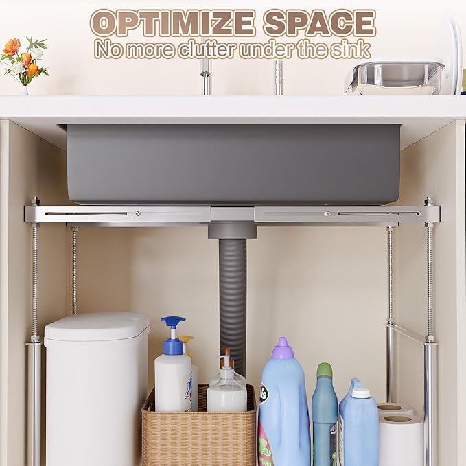 Floor-Standing Undermount Sink Brackets Adjustable 304 Stainless Steel Punch-Free Under Mount Sink Support Save Space for Heavy Duty Undermount Kitchen Bathroom Sink 20-31.5in/51-80cm