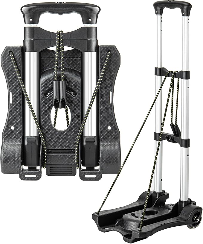 Small Folding Hand Truck Dolly with 2 Wheels, Lightweight Aluminum Foldable Luggage Cart, Collapsible Cart Portable Dolly for Airport Travel Moving Use