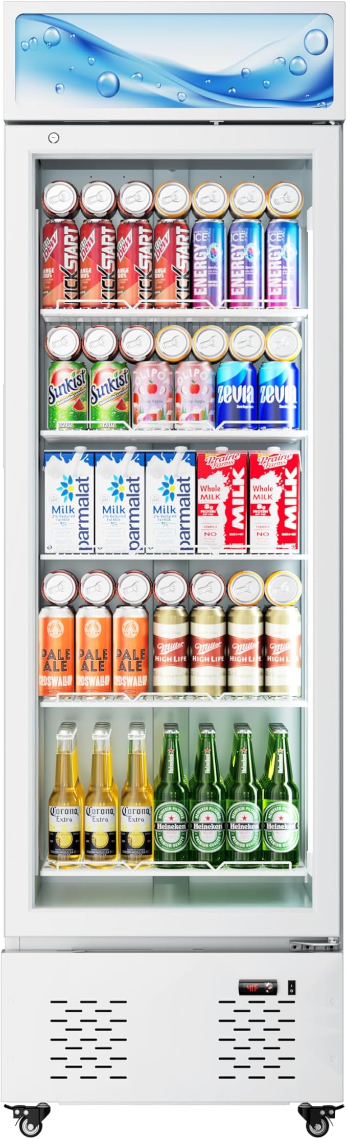 12 Cu.ft. Commercial Beverage Fridge Merchandiser Refrigerator Glass Door Upright Display Cooler with LED Light and Adjustable Shelves for Restaurant Grocery Stores Home, White