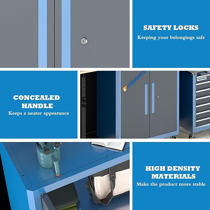 Upgraded Metal Tool Chest with 2 Locking Doors,Rolling Tool Chest with 360° Swivel Casters and Foot Pads,Large Capacity Cabinet with Movable Partition for Different Needs,Large Assembly Box