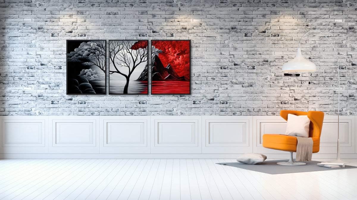 Wieco Art Extra Large Size Framed Canvas Art Prints Wall Art the Cloud Tree Abstract Pictures Paintings for Living Room Home Office Decorations Contemporary Artwork 3 Panels Black Frame