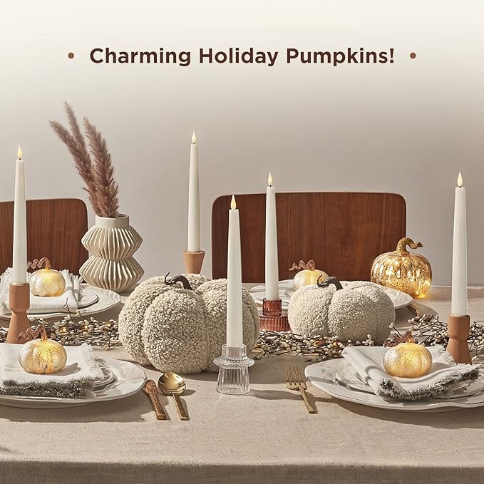 LampLust Plush Pumpkin Decor, Pack of 2, Sand Faux Pumpkins for Thanksgiving Table Centerpiece, Rustic Farmhouse Decor, Fall Halloween Decorations