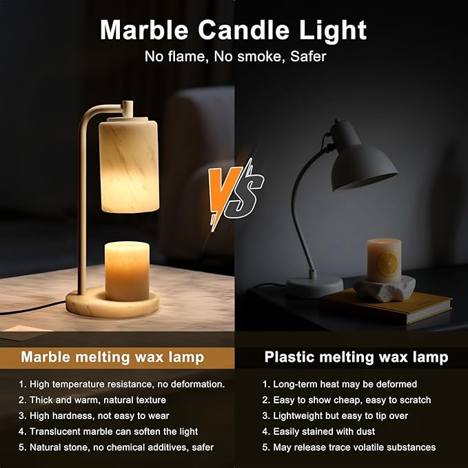 Marble White Candle Warmer Lamp, Bedroom Home Decor Marble Base White Electric Candles Warmer with Timer & Dimmer, Housewarming Gifts, Spring & Easter Decorations