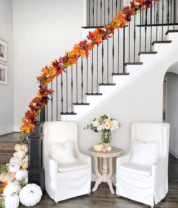 DearHouse 2 Pack Fall Garland Maple Leaf, 5.9Ft/Piece 7 Colors Hanging Vine Garland Artificial Autumn Foliage Garland Thanksgiving Decor for Home Wedding Fireplace Party Christmas