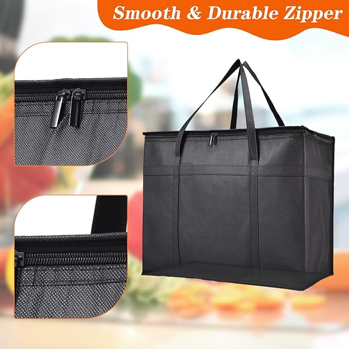 4-Pack Insulated Food Delivery Bags – 2 XXXL & 2 XL Reusable Hot & Cold Thermal Bags with Removable Base Plates – Catering, Pizza Delivery, Grocery & Travel