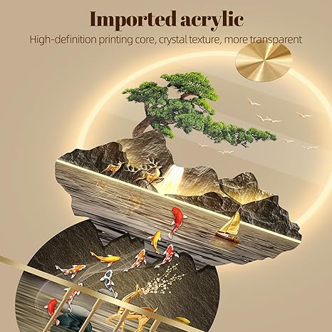 LED Light Decor Wall Art, 3D Art Wall Decor with Light, Decors Walls Sculptures Large 3D Art, Decors Walls Sculptures Lighting Modern, Plug-in Power Supply, Gold C, 19x47IN