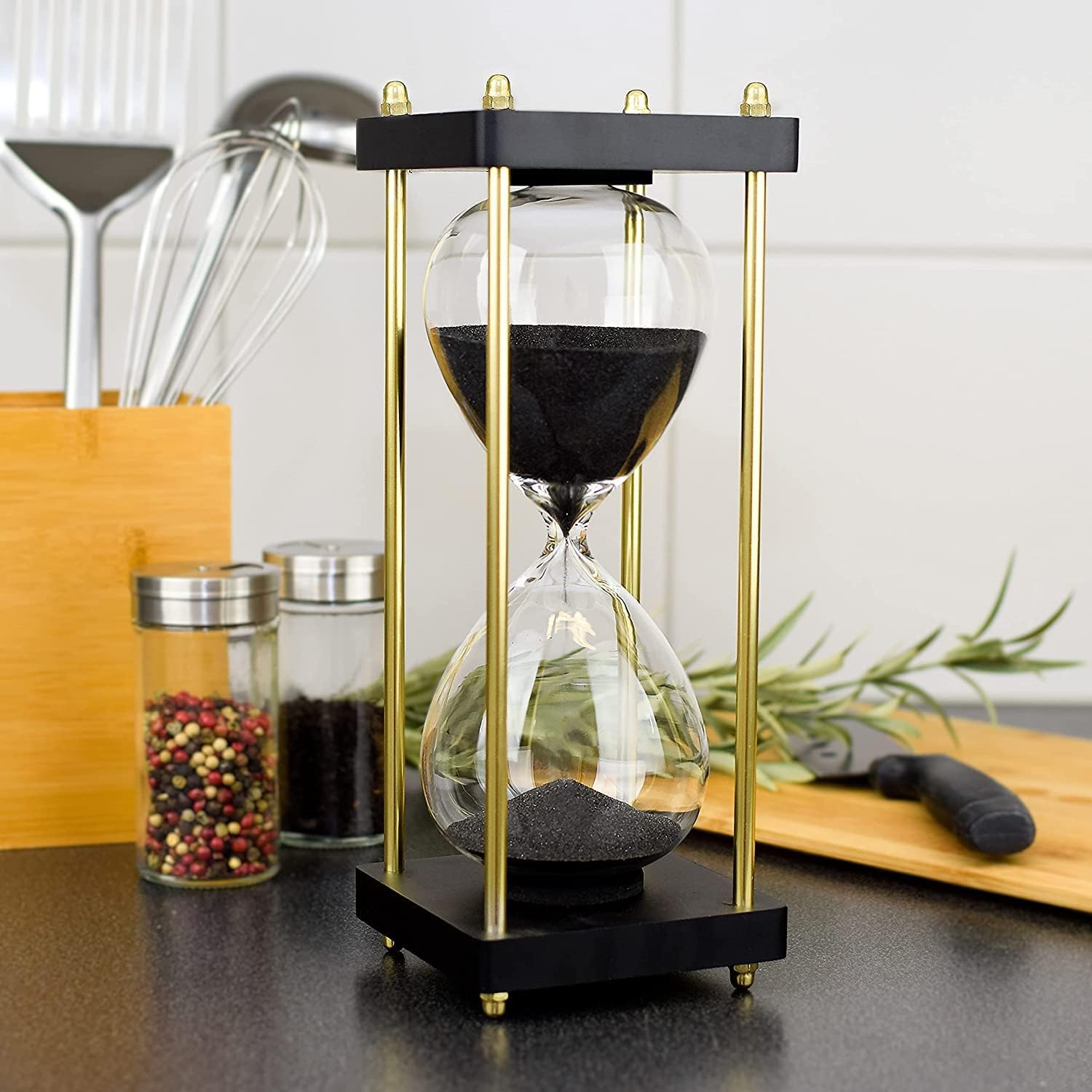 Large Sand Timer, Hourglass Timer 60 Minutes,Vintage Wooden Hour Glass Timer,Modern Home Kitchen Office Decoration (Goldenrod Black)