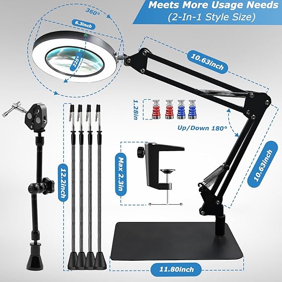 Magnetic Helping Hands Soldering Station, 10X LED Magnifying Lamp Large Soldering Station Kit, 360 Hot Air Gun Holder, 4 Magnetic Third Hand Soldering Tool & PCB Holder for Electronic Repair Soldering