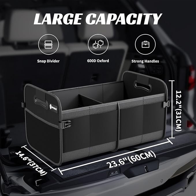Sposuit Trunk Organizer for Car - 70L Collapsible Car Storage with 11 Pockets & Reinforced Handles, SUV Trunk Organizers for Grocery Cargo(Black)