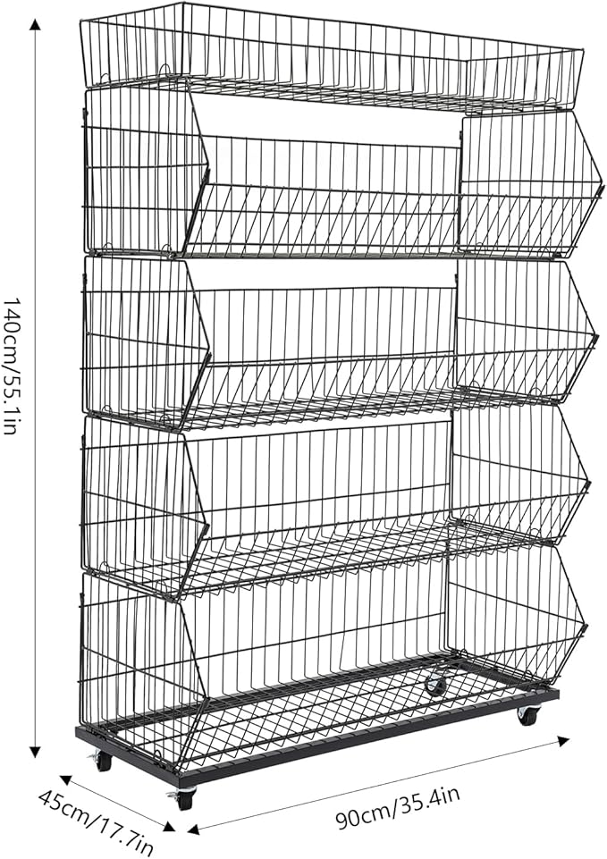 5-Shelf Retail Display, Wire Shelving with Wheels and Hook Heavy-duty Metal Snack Display Organizer, Retail Shelf for Supermarket Grocery Store Home Kitchen