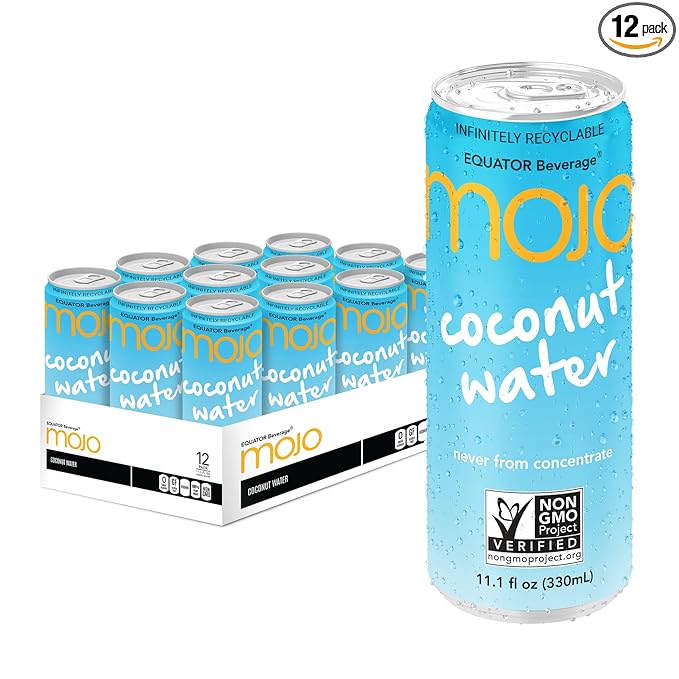 MOJO Coconut Water | Hydration Drink & Sports Drink | Electrolytes Beverage 1043 mg | Vitamin B & C | Hydration Drink for Skin & Body | 11.1 Oz (Pack Of 12)
