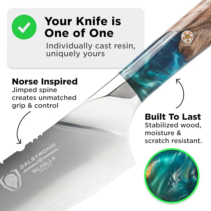 Dalstrong Chef Knife - 8 inch - Valhalla Series - Premium 9CR18MOV HC Steel - Celestial Resin & Wood Handle - Razor Sharp - Kitchen Cooking Chef's Knife - Leather Sheath