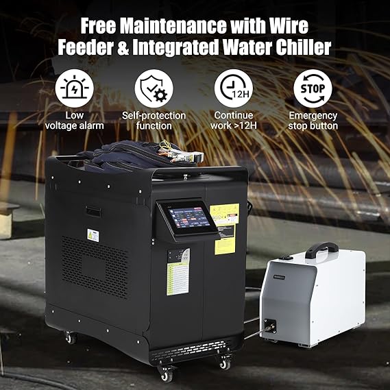 PioneerWorks 1500W(0.874mW) Laser Welding Machine with Auto Wire Feeder Cable, Professional Handheld Laser Metal Welder Class 2 with Built-In Chiller for Welding, Cutting and Cleaning 3 In 1