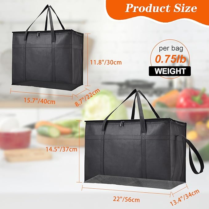 4-Pack Insulated Food Delivery Bags – 2 XXXL & 2 XL Reusable Hot & Cold Thermal Bags with Removable Base Plates – Catering, Pizza Delivery, Grocery & Travel