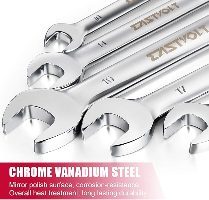 Eastvolt 12-Piece Flex-Head Ratcheting Wrench Set, Metric 8mm-19mm, Combination Ended Spanner kits, Chrome Vanadium Steel with Toolbox, EVHT1201