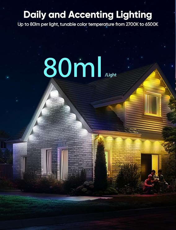 APPECK Permanent Outdoor Lights Pro 100ft, 72W RGBCW Eaves Lights with 72 LED Lights, 80lm, Cuttable, 111 Scene Modes, IP67 Waterproof Lighting for Halloween Decoration, Work with Alexa, Black