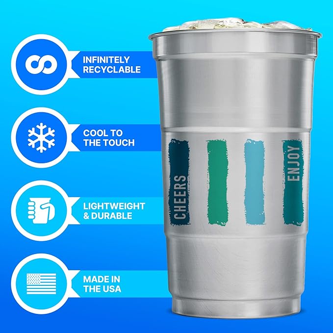 Ball Aluminum Cup Recyclable Party Cups, Wholesale Bulk Pack, Everyday Logo, 24 oz. Cup, 450 Cups Per Pack
