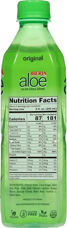 Iberia Aloe Vera Juice Drink with Pure Aloe Pulp, Original,16.9 Fl Oz (Pack of 8)