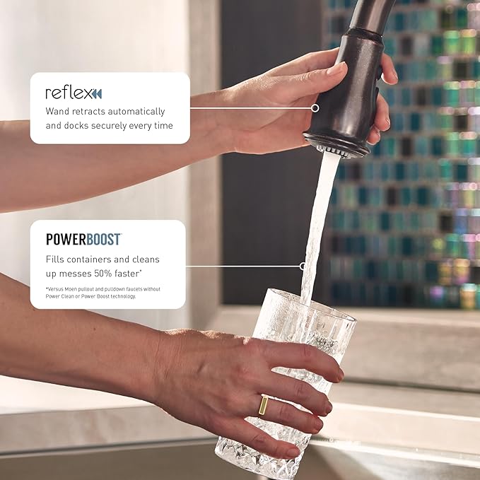 Moen Brantford Oil Rubbed Bronze Traditional One-Handle Kitchen Faucet with Pulldown Sprayer Featuring Power Boost and Reflex Docking System, 7185ORB