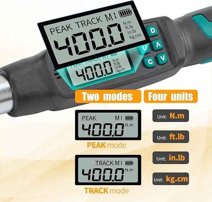 Heavy-Duty 1/2-Inch Drive Digital Torque Wrench, 15-295 ft-lb (20-400 Nm), ±2% Accuracy - High-Torque Electronic Wrench with Buzzer & LED Alerts, Adapters for Truck, Tractor & Farm Equipment