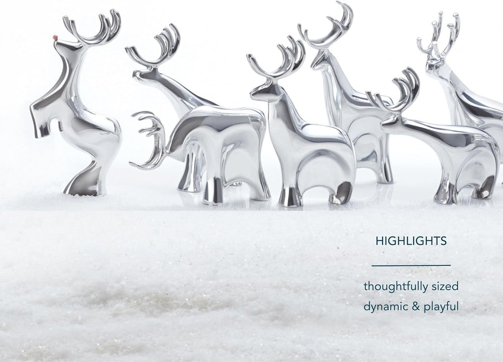 Nambé Dasher Reindeer Set – Elegant Alloy Reindeer Figurines, Modern Holiday Decorations for Mantel, Shelf or Tabletop Display, Pair with Sleigh Scene, 7” x 10” Collectible Seasonal Decor