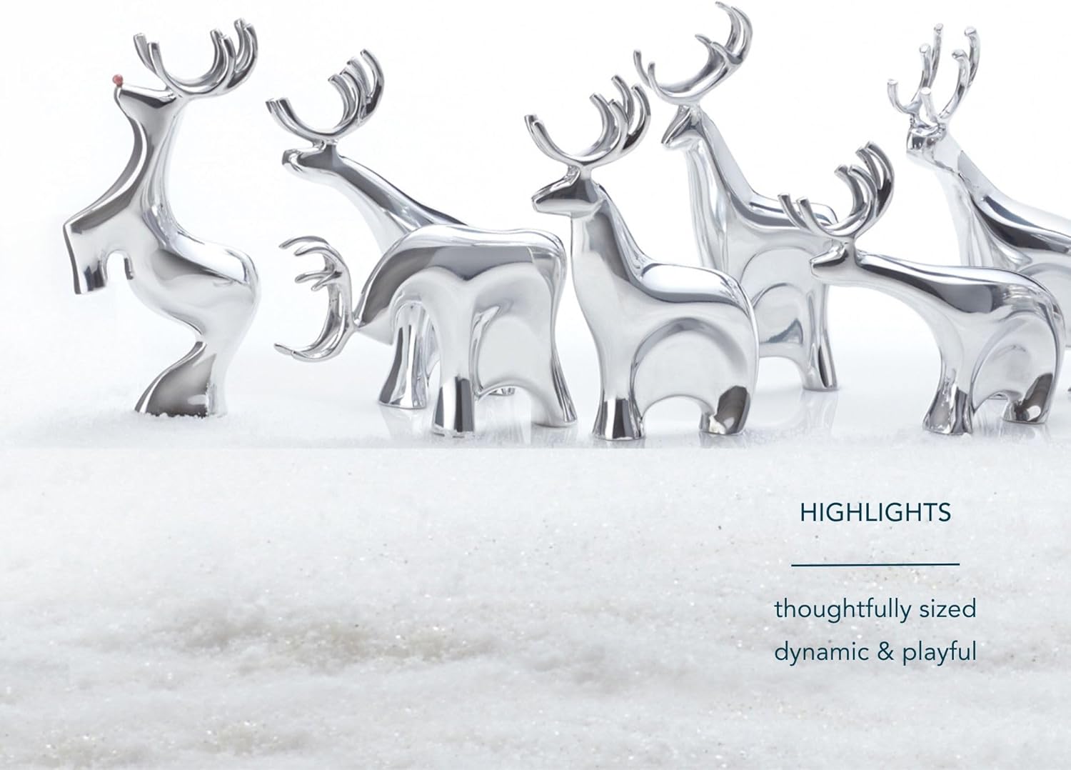 Nambé Dasher Reindeer Set – Elegant Alloy Reindeer Figurines, Modern Holiday Decorations for Mantel, Shelf or Tabletop Display, Pair with Sleigh Scene, 7” x 10” Collectible Seasonal Decor