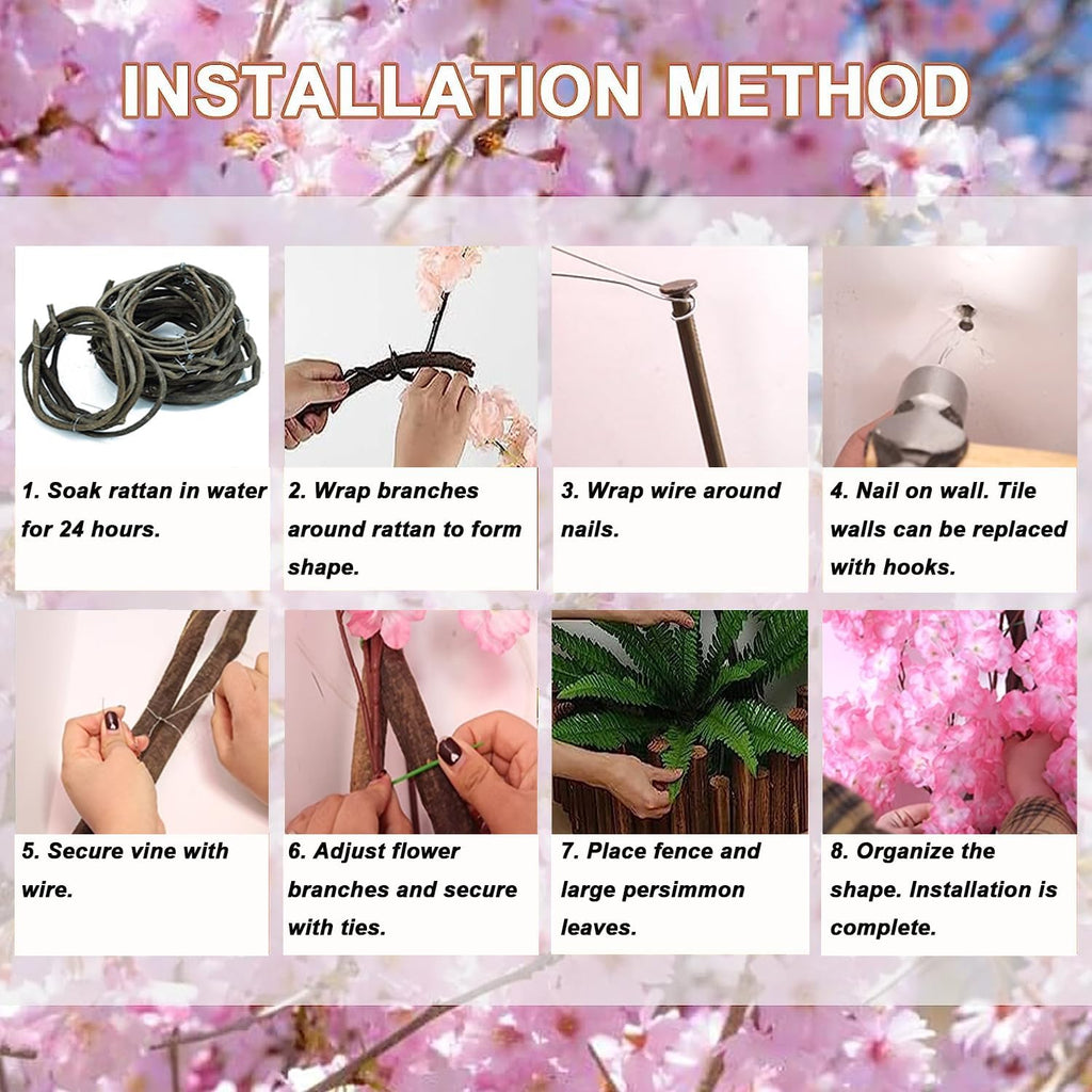 Artificial Cherry Blossom Tree Cherry Tree Decor with 30 Branches Cherry Blossom 4 Tree Vine, Champagne Japanese Cherry Blossom for Indoor Wedding