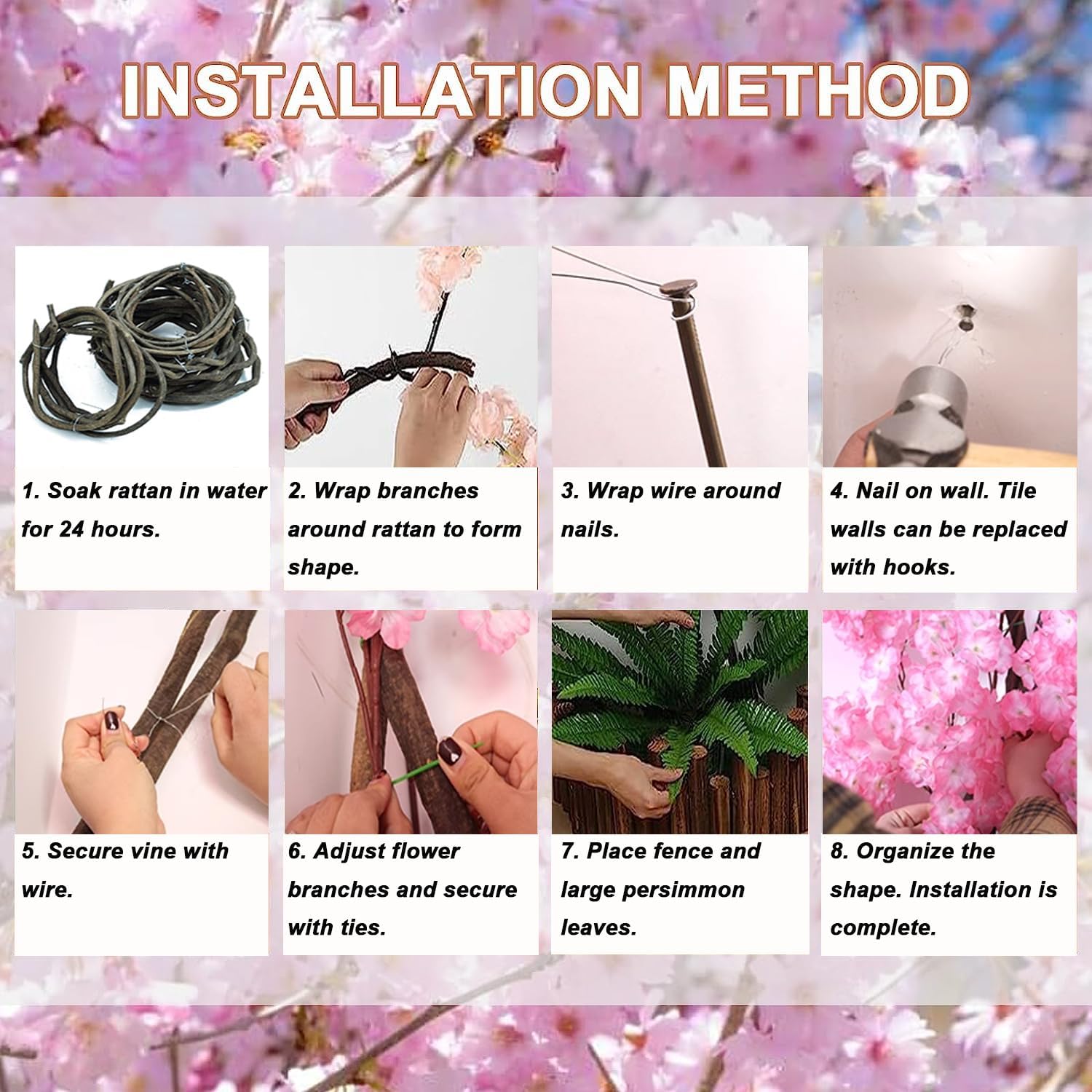 Artificial Cherry Blossom Tree Cherry Tree Decor with 30 Branches Cherry Blossom 4 Tree Vine, Champagne Japanese Cherry Blossom for Indoor Wedding