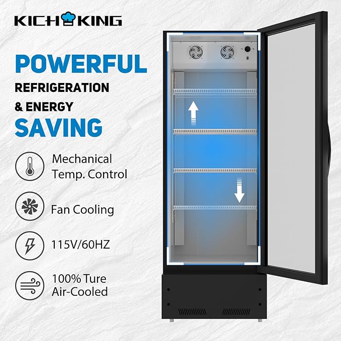 8 Cu.ft Merchandiser Refrigerator, 35~46℉, 21.7" W Glass Door Upright Display Refrigerator, Beverage Cooler, LED Lighting, Drink Fridge-Black, for Home Restaurant Grocery Stores