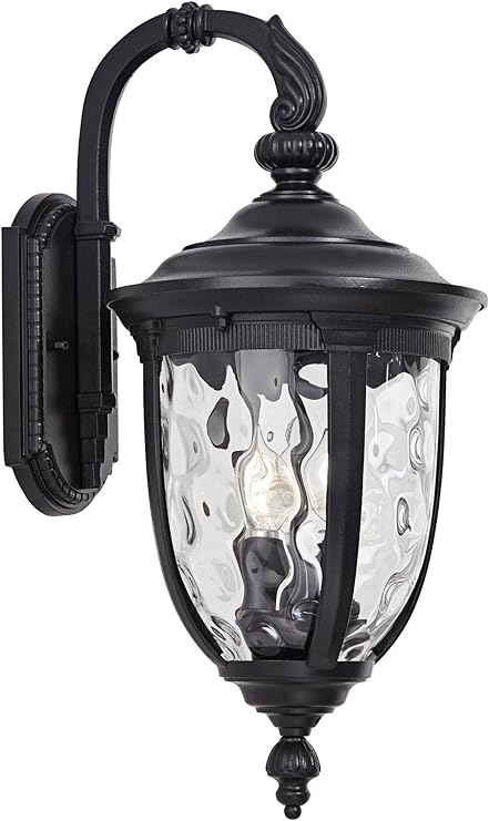 John Timberland Bellagio European Outdoor Wall Light Fixture Textured Black Metal 20 1/2" Hammered Glass Decor for Exterior House Porch Patio Outside Deck Garage Yard Front Door Garden Home