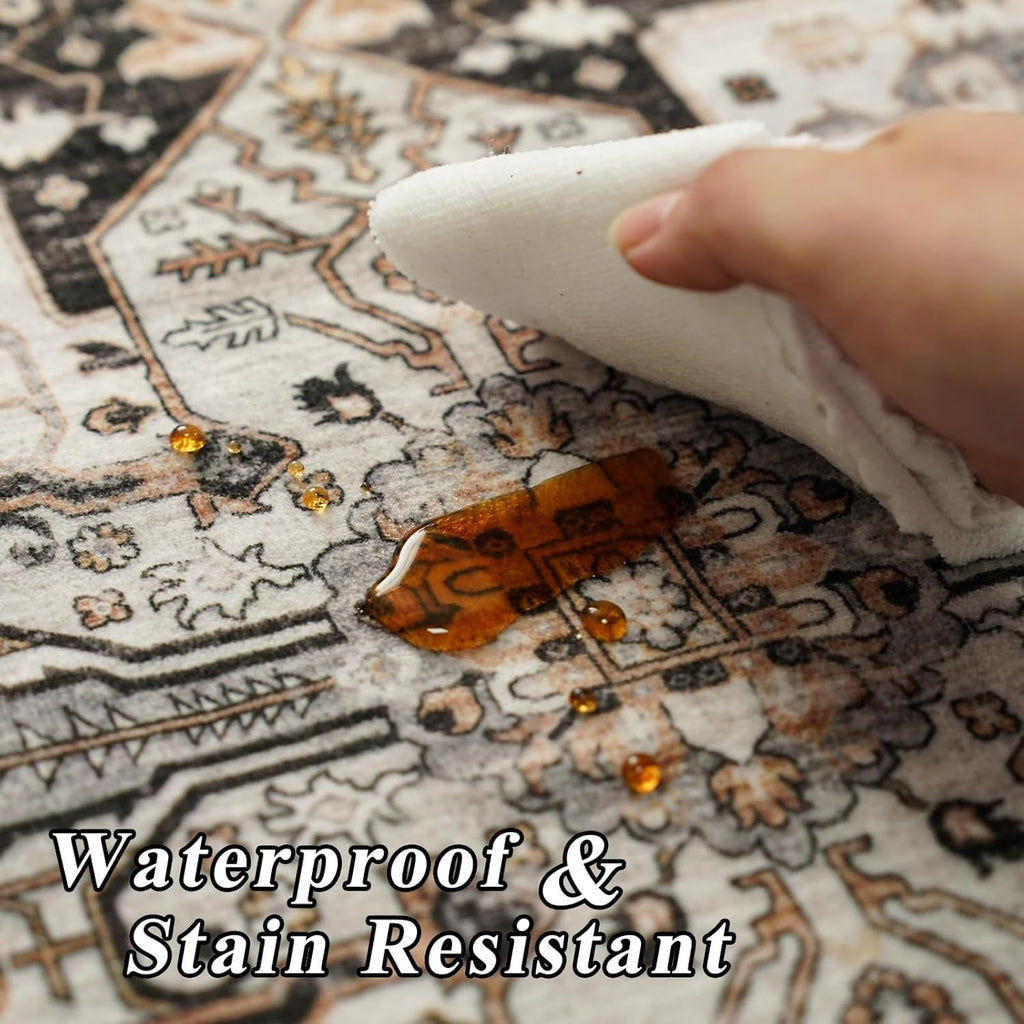 Living Room 12x18 Area Rug - Large Washable Area Rugs with Non Slip Backing Stain Resistant Carpet Indoor Soft Carpets Distressed Decoration Mat for Bedroom Dining Room 12x18 Black