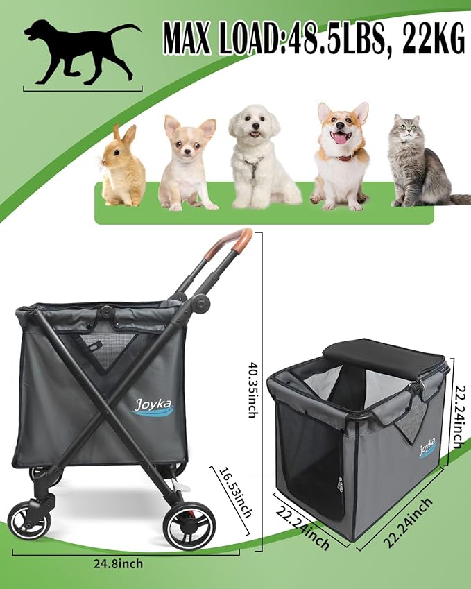 Folding Shopping Cart Utility Cart with Wheels for Grocery, Laundry, Shopping Trolley, Pet Stroller for Dog/Cat 85 L