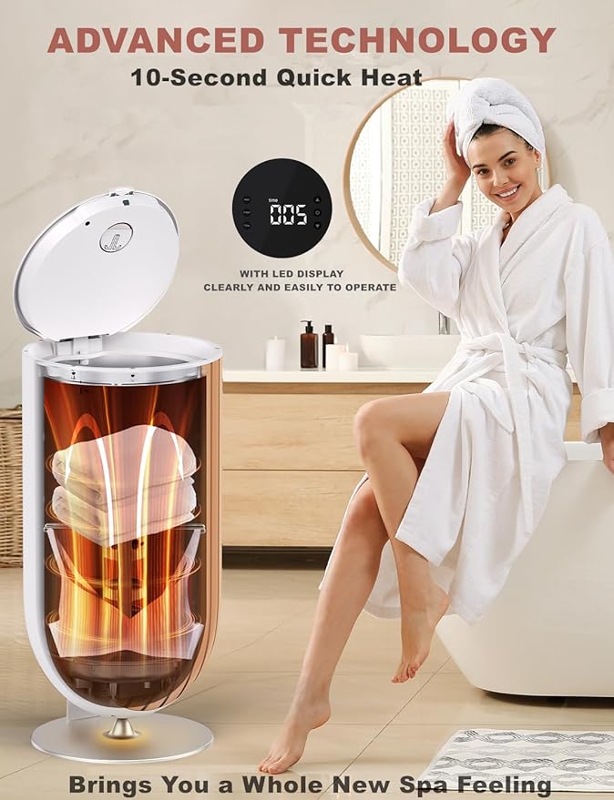 Towel Warmer for Bathroom in Towels,Blankets & Clothes-27L Large spa towel warmer with 5-Minute Rapid Heating,4 Adjustable Modes, Auto Flip-Top, Aromatherapy & Night Light, ETL Certified (Wooden, 27L)