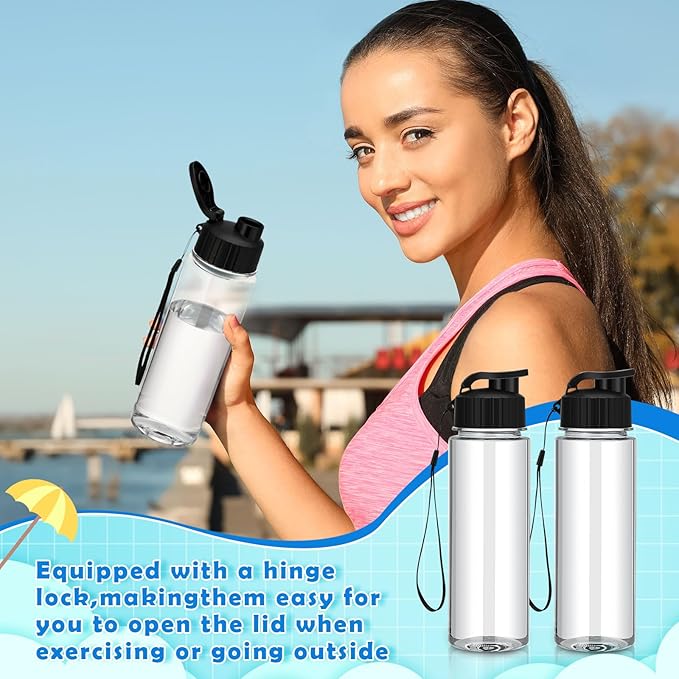 Mifoci 20 Pieces Water Bottle Bulk 17 oz Plastic Water Bottles Bulk Gym Sports Adults Reusable Large Bottles with Leak Proof Flip Top for Party Outdoor(Black)