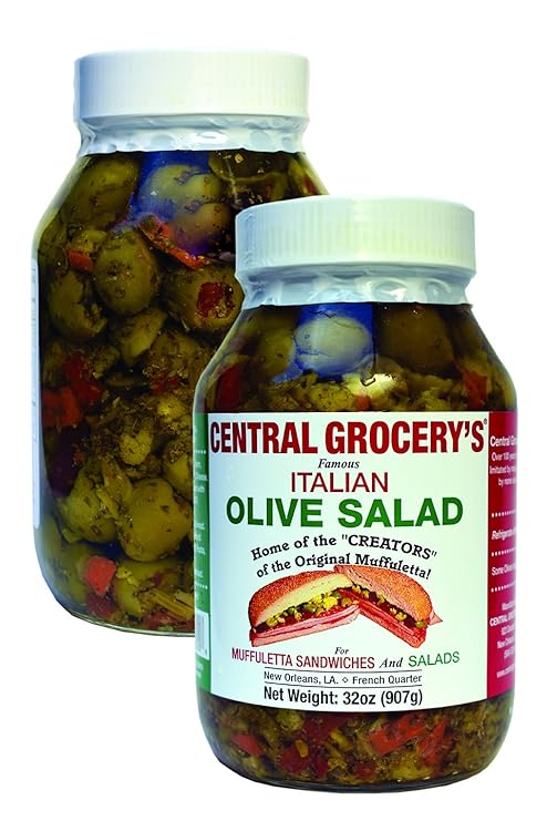 Central Grocery Olive Salad - 32 oz (Pack of 1) Perfect for Muffulettas, Sandwiches, Pizza Toppings, Pastas, Hot Dog Topper, Salads and More