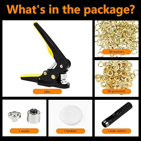ZONG LAN Heavy Duty Grommet Tool Kit Eyelet Machine Punch Tool Kit with of 3/5" Die and 80 Sets Gold Brass Grommets for Tarp Leather Fabric Curtains