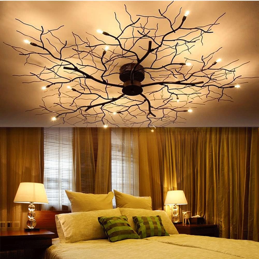 Modern LED Ceiling Lamp Nordic Tree Branch Iron Ceiling Lights Living Room Bedroom Chandeliers Ceiling Home Decor Light Fixtures Hotel Clubhouse Decoration Lighting(15-Lamp 110cm)