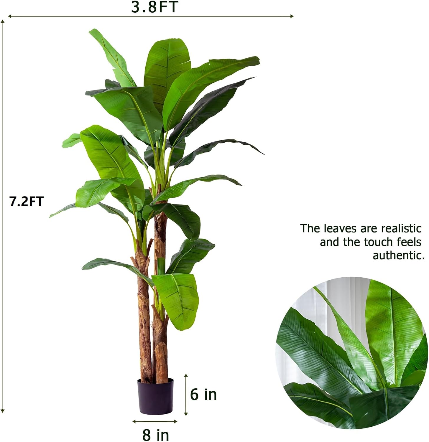 7.2FT Artificial Banana Tree Tall Fake Banana Leaf Plant Faux Banana Silk Tree Faux Banana Leaves for Home Swimming Pool Indoor Outdoor Patio Tropical Decor