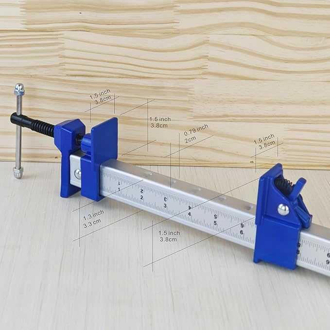 FEIRONG 36 Inch Bar Clamps (2 Pack) - 330LB Capacity, Dual-Scale Ruler (Inch & CM) & 90掳 Angled Jaws for Woodworking, Cabinet Installation, DIY Projects (Blue)
