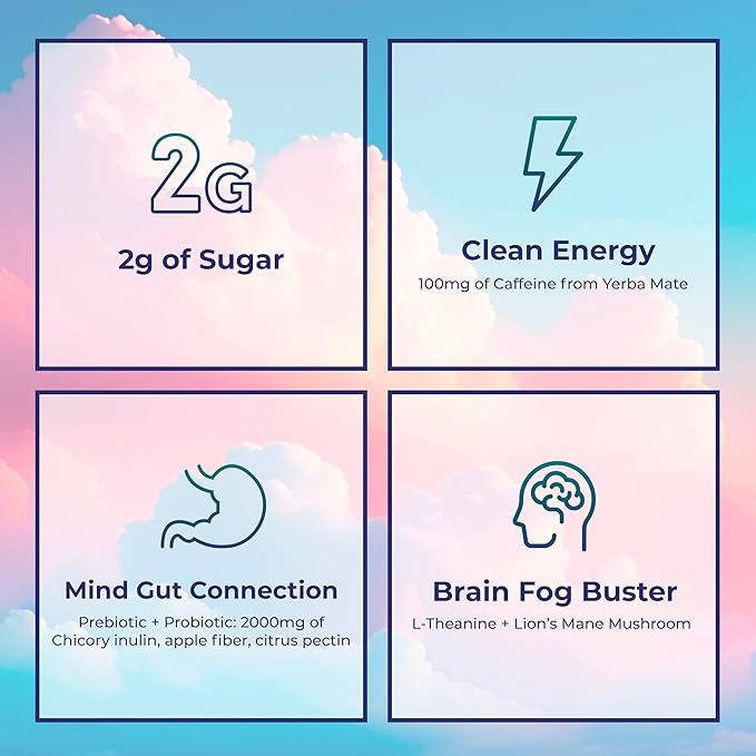 Yerba Magic – Yerba Mate Tea Instant Powder Super Drink with Nootropics, Prebiotics & Probiotics – Clean Energy, Mental Clarity & Gut Wellness | Low Sugar, Natural Caffeine – Peach Mango, 30 Servings