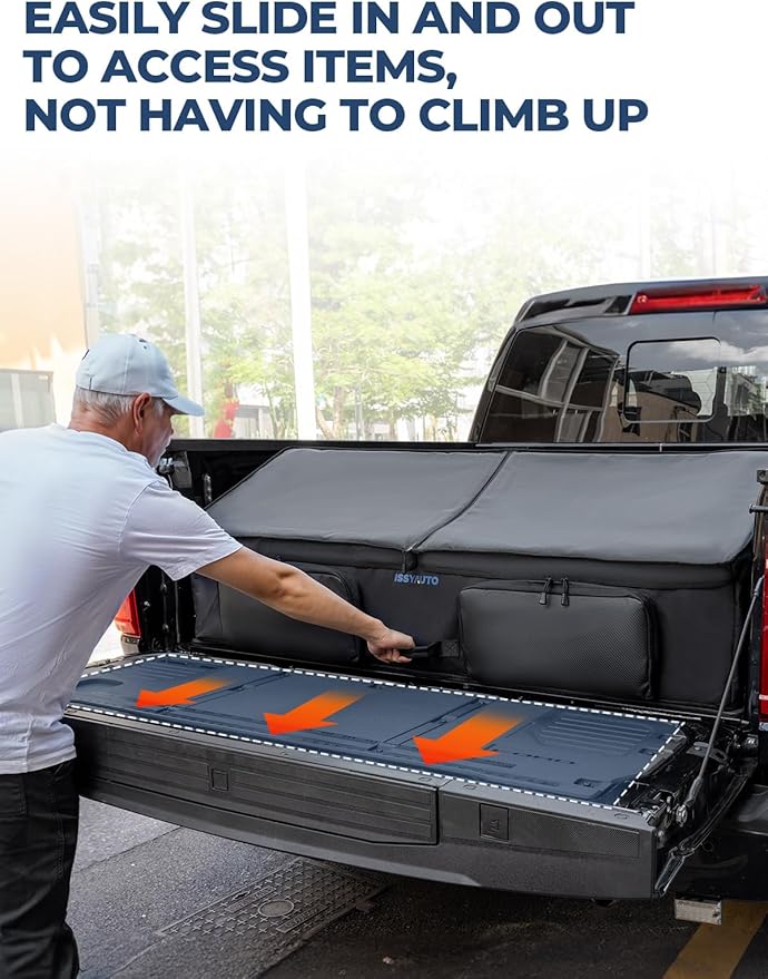 ISSYAUTO Full Size Truck Bed Cargo Box Organizer for Pickup, Waterproof Truck Bed Cargo Bag, Storage Organizer Carrier Accessories for Groceries, Golf, Easily Slide in and Out, Easy Access