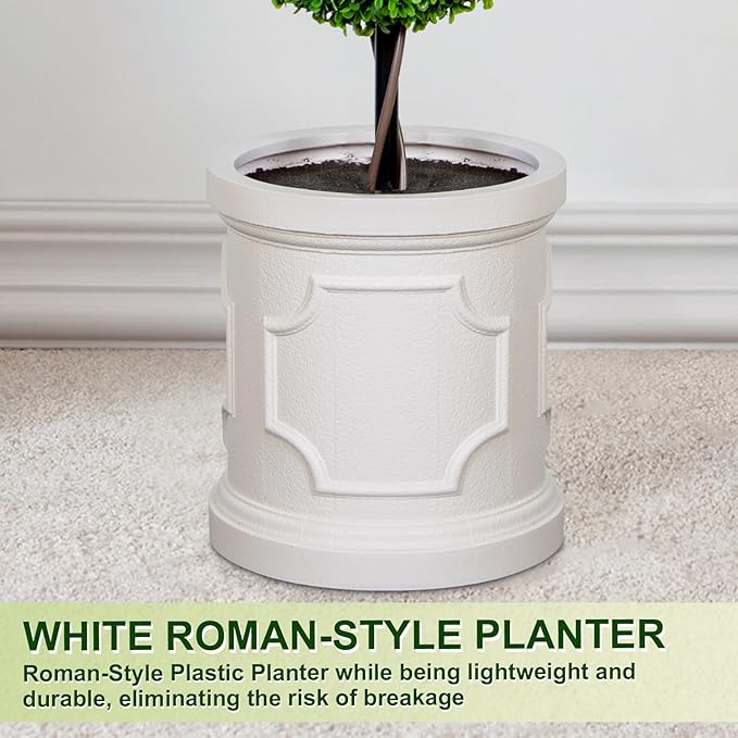 3FT Artificial Triple Ball Topiary Trees with Roman Style Vintage White Planter Pot, Outdoor Indoor Realistic Faux Shrubs Plants, Fake Trees for Home Offices Porch Decor, Set of 2